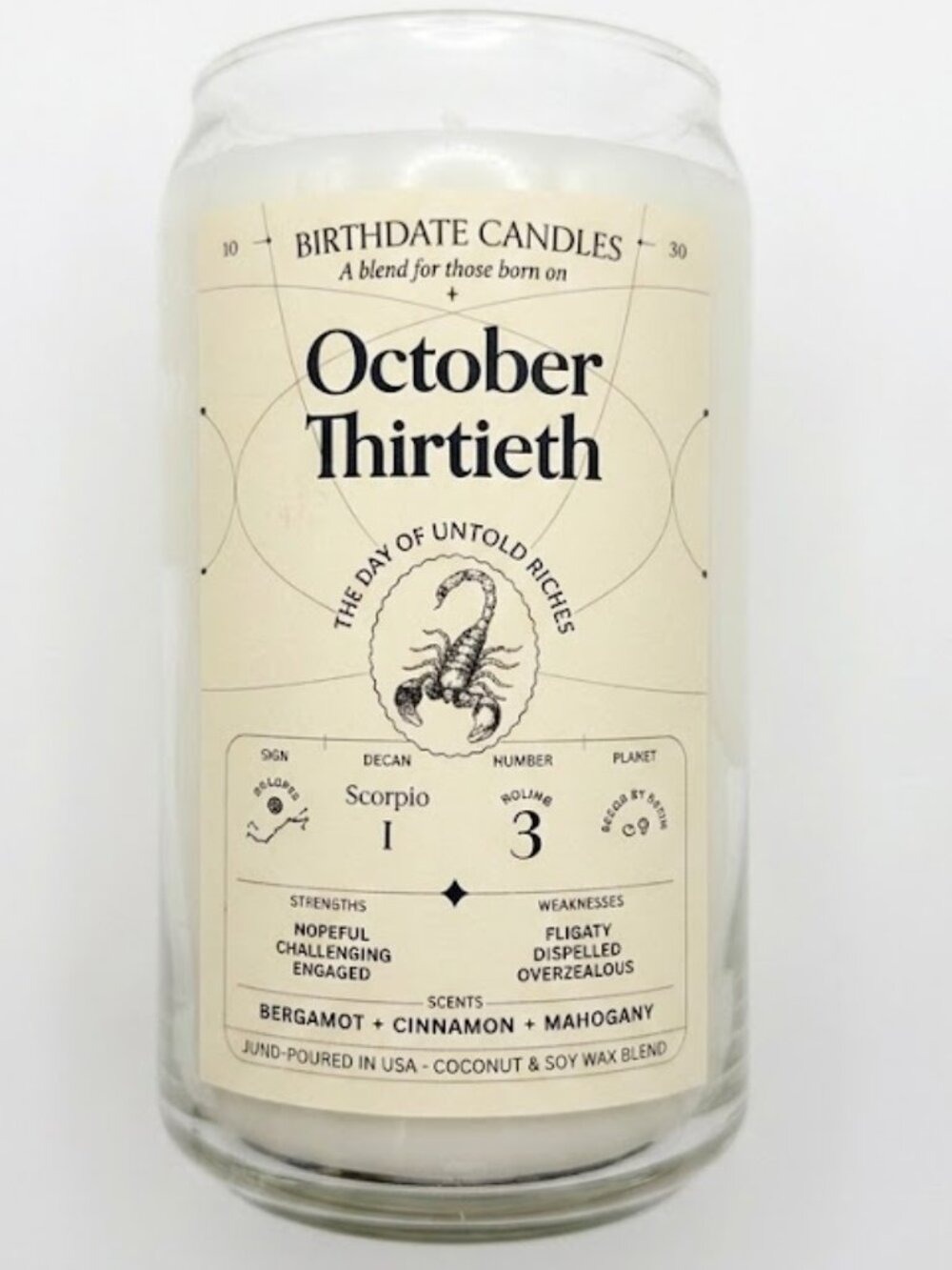 'October Thirtieth' White Zodiac Candle - Birthday Candle